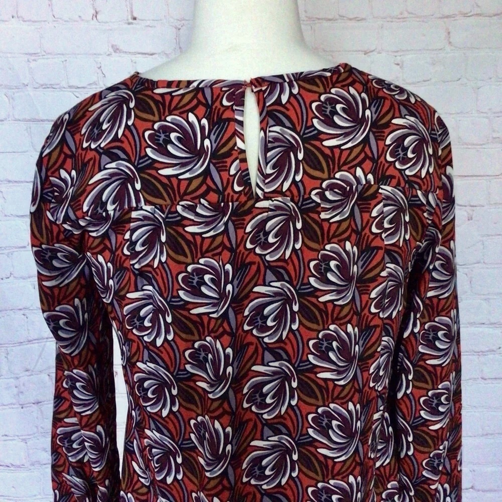 LOFT Red Floral Long Sleeve Midi Dress - Size XSP - Picture 6 of 8